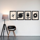 Kit 4 Quadros Artes Bauhaus Bege E Cinza 45x34cm - Com Vidro