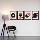 Kit 4 Quadros Artes Bauhaus Bege Rosa E Preto 45x34cm - Com V
