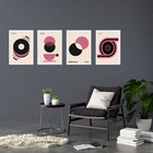 Kit 4 Quadros Artes Bauhaus Bege Rosa E Preto 45x34cm Moldura