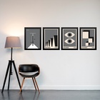 Kit 4 Quadros Artes Bauhaus Cinza E Preto 24x18cm - Com Vidro