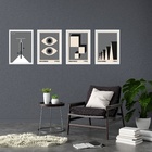 Kit 4 Quadros Artes Bauhaus Cinza E Preto 24x18cm Moldura Bra
