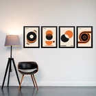 Kit 4 Quadros Artes Bauhaus Laranja Bege Preto 33x24cm Moldur