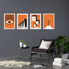 Kit 4 Quadros Artes Bauhaus Laranja E Preto 45x34cm - Com Vid