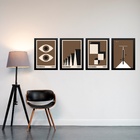 Kit 4 Quadros Artes Bauhaus Marrom E Preto 45x34cm Moldura Pr