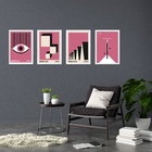 Kit 4 Quadros Artes Bauhaus Rosa E Preto 33x24cm Moldura Preta