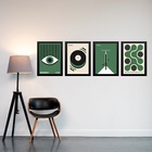 Kit 4 Quadros Artes Bauhaus Verde E Preto 24x18cm - Com Vidro