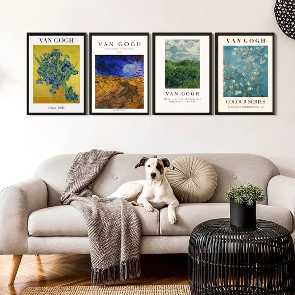 Kit 4 Quadros Artes De Van Gogh 45x34cm Moldura:madeira Branca