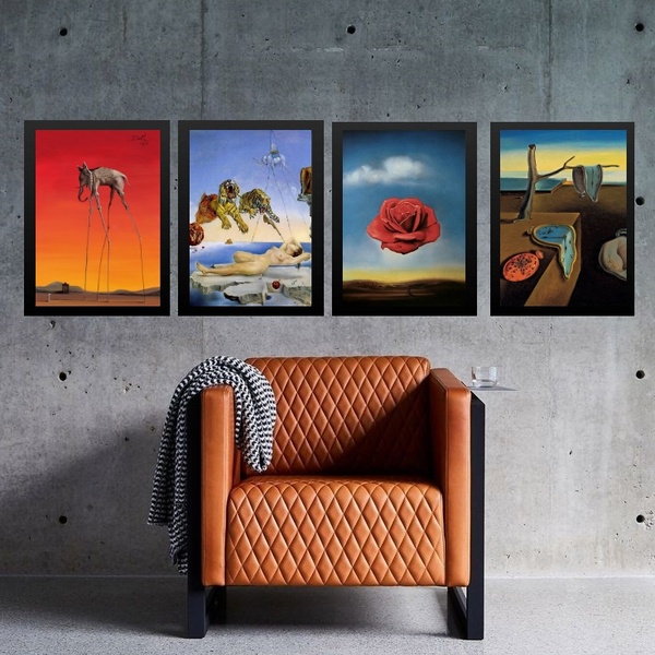 Kit 4 Quadros Artes Salvador Dalí 24x18cm - Com Vidro Moldura