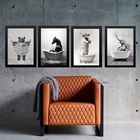 Kit 4 Quadros Banheiro Animais Diversos 24x18cm Moldura:madei