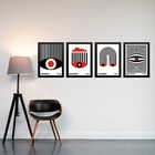 Kit 4 Quadros Bauhaus Olhos E Listras - Vermelho E Preto 24x1