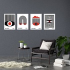 Kit 4 Quadros Bauhaus Olhos E Listras - Vermelho E Preto 45x3
