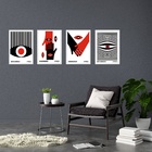Kit 4 Quadros Bauhaus Olhos E Mãos - Vermelho E Preto 33x24cm
