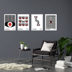 Kit 4 Quadros Bauhaus Olhos - Vermelho Preto Branco 33x24cm M