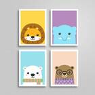 Kit 4 Quadros Bichinhos 33x24cm - Com Vidro Moldura:madeira B