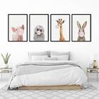 Kit 4 Quadros Bichinhos Chicletes 24x18cm Moldura:madeira Bra