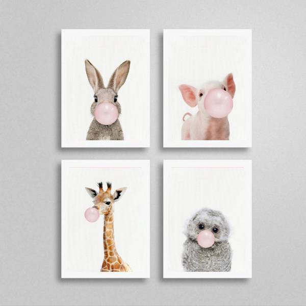 Kit 4 Quadros Bichinhos Chicletes 45x34cm A3 (45 X 34)