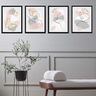 Kit 4 Quadros Borboletas Abstratas Rosa E Cinza 33x24cm - Com