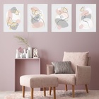 Kit 4 Quadros Borboletas Abstratas Rosa E Cinza 45x34cm - Com