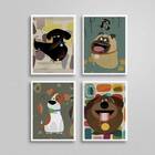 Kit 4 Quadros Cachorrinhos Pet 45x34cm - Com Vidro Moldura:ma