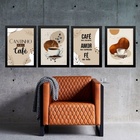 Kit 4 Quadros Cantinho Do Café 45x34cm - Com Vidro Moldura Pr