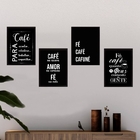 Kit 4 Quadros Cantinho Do Café com fé 45x34cm - Com Vidro Mol