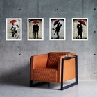 Kit 4 Quadros Casal Sombrinha Vermelha 24x18cm - Com Vidro Mo