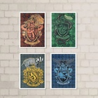 Kit 4 Quadros Casas De Hogwarts 45x34cm - Com Vidro Moldura P