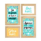 Kit 4 Quadros Com Moldura Frases Colorido Flores Decoração