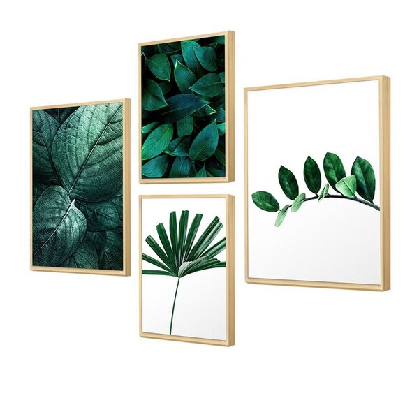 Kit 4 Quadros Com Moldura Plantas Folhagens Escritório Sala