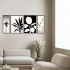 Kit 4 Quadros Com Moldura Plantas Pássaros Escritório Sala