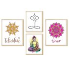 Kit 4 Quadros Com Moldura Yoga Meditação Amor Decoração