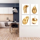 Kit 4 Quadros Cozinha Frutas Douradas 45x34cm - Com Vidro Mol