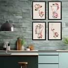 Kit 4 Quadros Cozinha Vintage- Flores 33x24cm - Com Vidro Mol