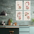 Kit 4 Quadros Cozinha Vintage- Flores 33x24cm - Com Vidro Mol