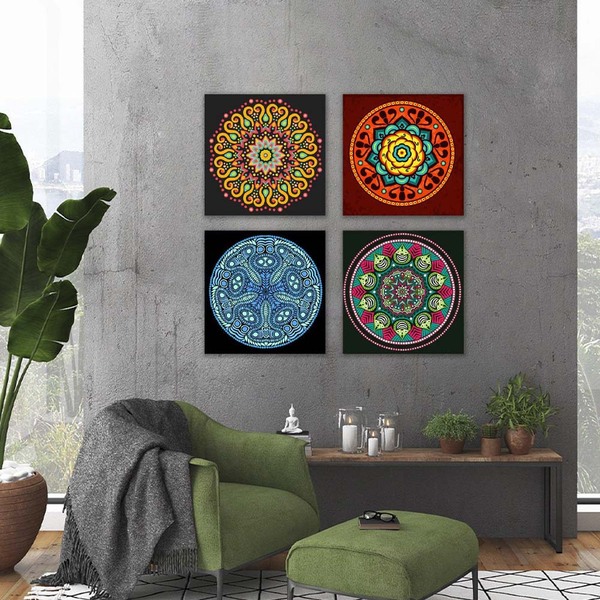 Kit 4 Quadros Decorativo Mandala  Para Sala