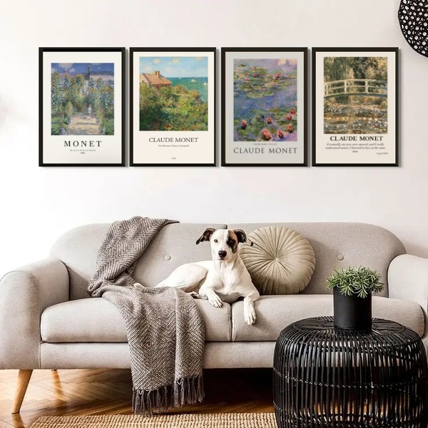 Kit 4 Quadros Decorativos Artes De Monet 24x18cm - Com Vidro