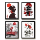 Kit 4 Quadros Decorativos Artes Orientais 33x24cm Moldura:mad
