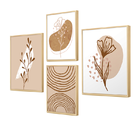 Kit 4 Quadros Decorativos Boho Minimalista Bege Ramos E Flores