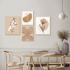 Kit 4 Quadros Decorativos Boho Minimalista Bege Ramos E Flores
