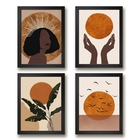 Kit 4 Quadros Decorativos Boho Mulher e lua 45x34cm - Com Vid