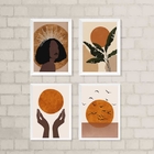 Kit 4 Quadros Decorativos Boho Mulher e lua 45x34cm Moldura:m