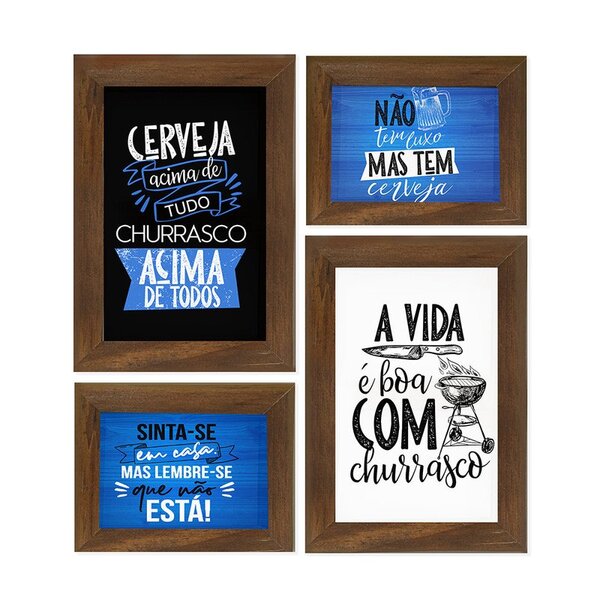 Kit 4 Quadros Decorativos Churrasco Cerveja Bebidas Frases Ár
