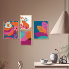 Kit 4 Quadros Decorativos Colorido Folhagens Abstrato