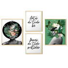 Kit 4 Quadros Decorativos Com Moldura Feminino Plantas Sala