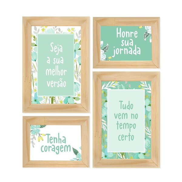 Kit 4 Quadros Decorativos Com Moldura Frases Plantas Sala Qua