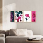 Kit 4 Quadros Decorativos Flores Folhas Rosa Quarto