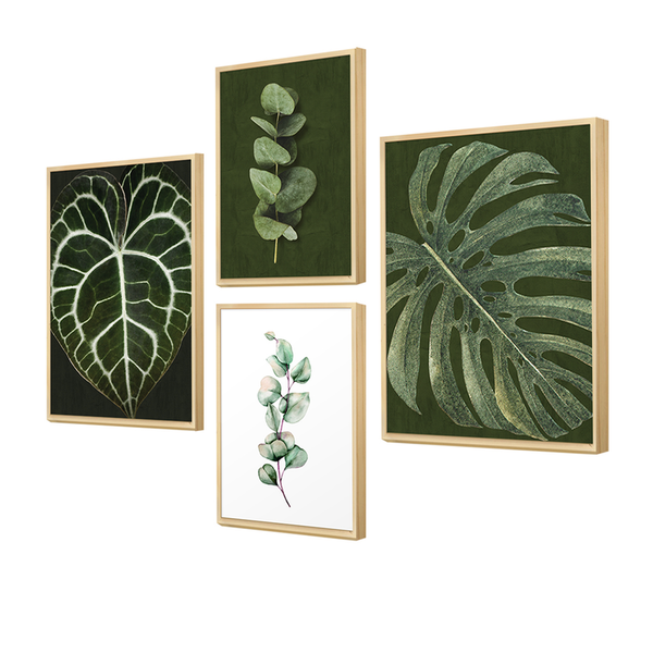 Kit 4 Quadros Decorativos Folhagens Costela De Adão Verde Nat