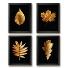 Kit 4 Quadros Decorativos Folhas Douradas 33x24cm Moldura:mad