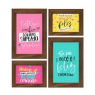 Kit 4 Quadros Decorativos Frase Gratidão Menina Colorido Quar