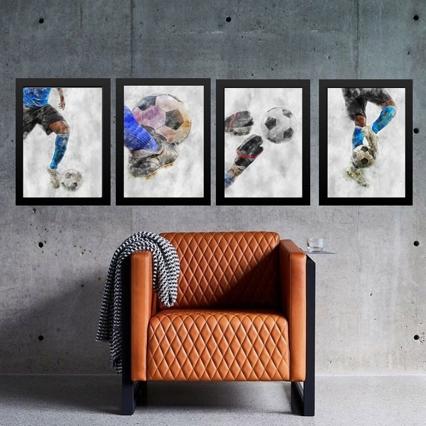 Kit 4 Quadros Decorativos Futebol 24x18cm Moldura:madeira Bra